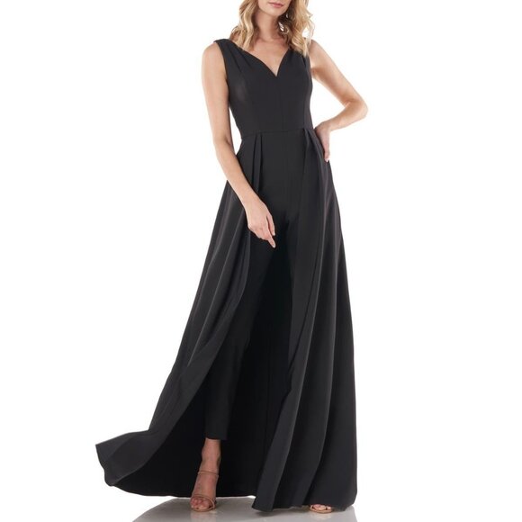 Kay Unger Pants - NWT Kay Unger Avery Ashlyn in Black Stretch Crepe Walk Through Maxi Jumpsuit 8